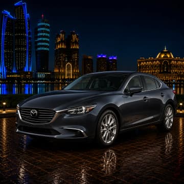 Black Mazda 6 2025 for rent in Abu Dhabi from Silver Arrow Car Rental